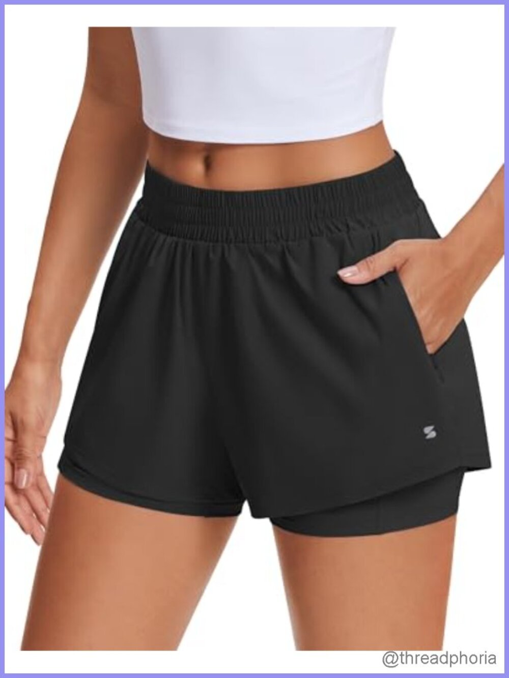 Women's 2 in 1 Running Shorts with Zip Pockets Athletic Gym